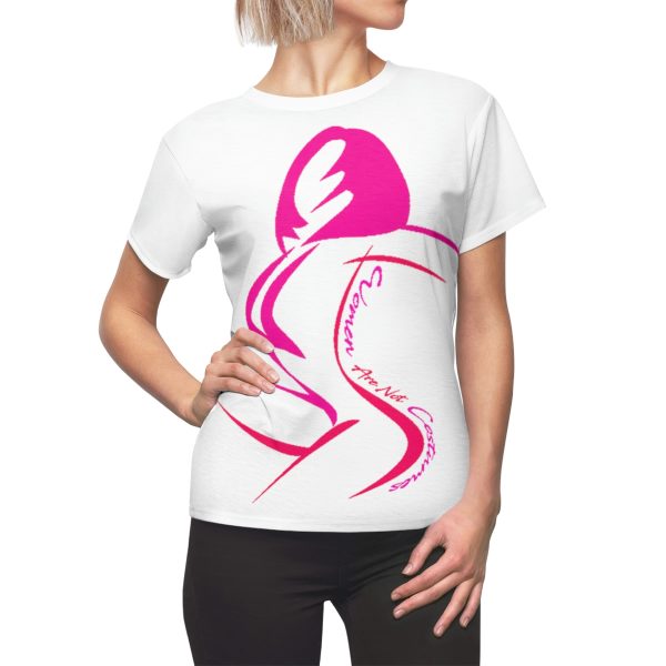 Women's Cut and Sew Tee (AOP) - Women Are Not Costumes (White BG) - Image 10