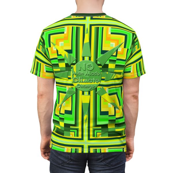 Unisex Cut and Sew Tee (AOP) - No Man Made Climate Change - Multi Green Geometric BG - Image 13