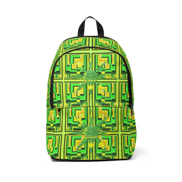 Unisex Fabric Backpack - No Man Made Climate Change - Multi Green Geometric BG