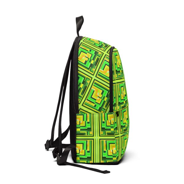 Unisex Fabric Backpack - No Man Made Climate Change - Multi Green Geometric BG - Image 2