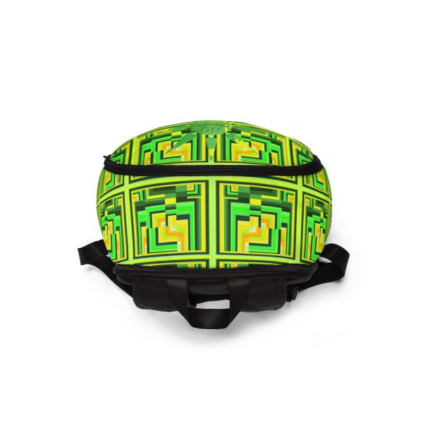 Unisex Fabric Backpack - No Man Made Climate Change - Multi Green Geometric BG - Image 4