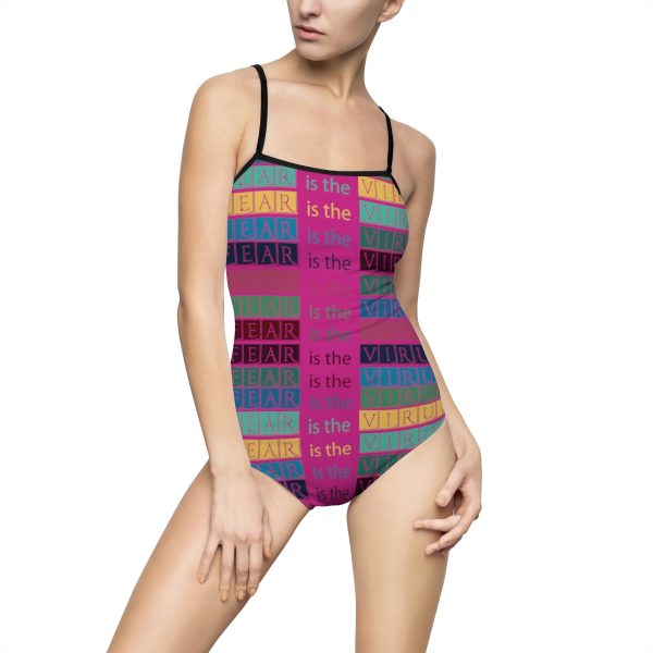 Women's One-piece Swimsuit Fear Is The Virus LOGO 3 (Hot Pink BG)