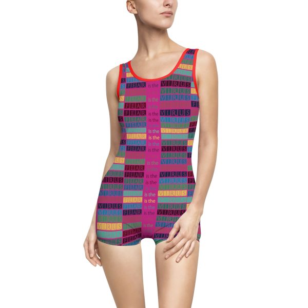 Women's Vintage Swimsuit Fear Is The Virus LOGO 3 (Hot Pink BG) - Image 9