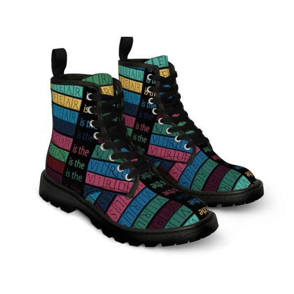 Women's Canvas Boots - Fear Is The Virus LOGO 3 (Black BG)