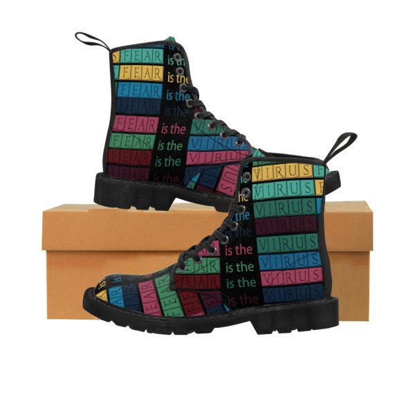 Women's Canvas Boots - Fear Is The Virus LOGO 3 (Black BG) - Image 2