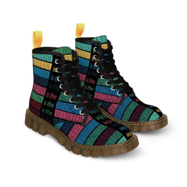 Women's Canvas Boots - Fear Is The Virus LOGO 3 (Black BG) - Image 11