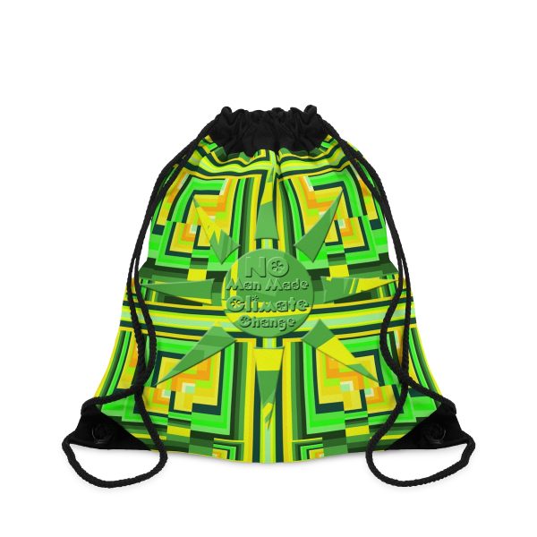 Drawstring Bag - No Man Made Climate Change - Multi Green Geometric BG - Image 4