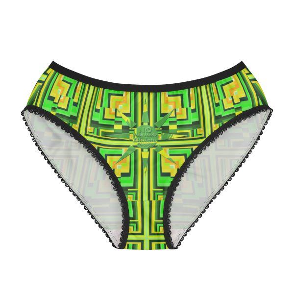 Women's Briefs (AOP) - No Man Made Climate Change - Multi Green Geometric BG - Image 2