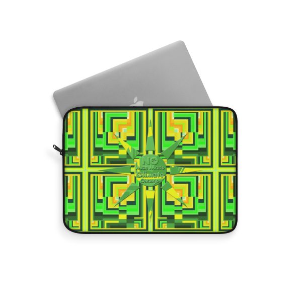 Laptop Sleeve - No Man Made Climate Change - Multi Green Geometric BG - Image 2