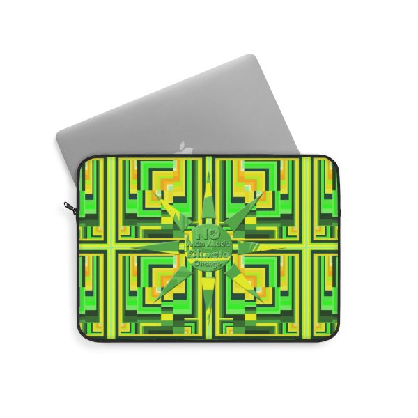 Laptop Sleeve - No Man Made Climate Change - Multi Green Geometric BG - Image 5