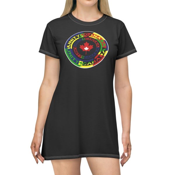 T-Shirt Dress (AOP) Unity4Canada - Multi Colour (Black BG)