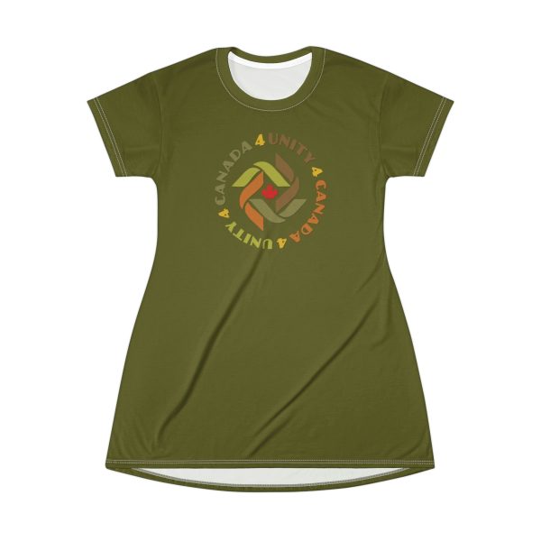 T-Shirt Dress (AOP) Unity4Canada - Earth Tones (Army Green BG) - Image 2