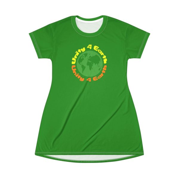 T-Shirt Dress (AOP) Unity4Earth - Yellow Orange (Green BG) - Image 2