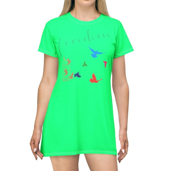 T-Shirt Dress (AOP) Freedom LOGO 2 (Lime Green BG)