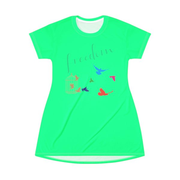 T-Shirt Dress (AOP) Freedom LOGO 2 (Lime Green BG) - Image 2