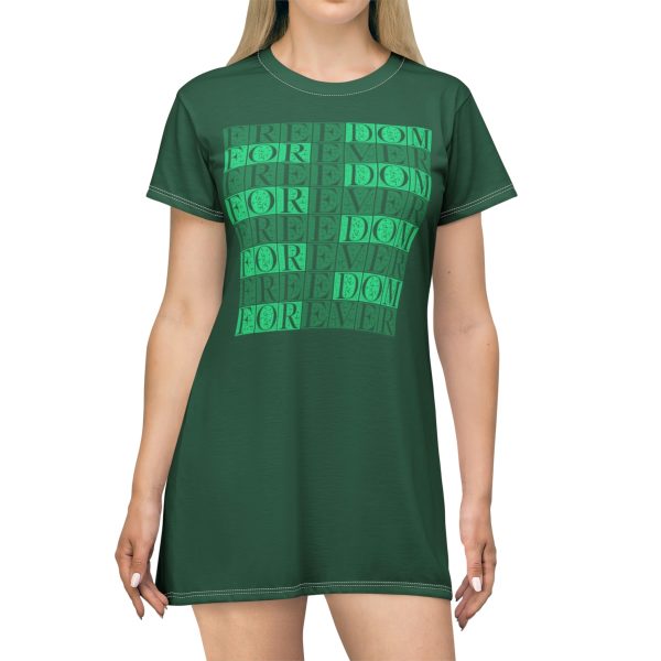 T-Shirt Dress (AOP) Freedom LOGO 1 (Dark Green BG)