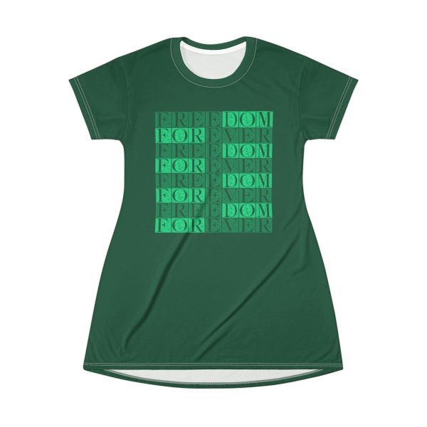 T-Shirt Dress (AOP) Freedom LOGO 1 (Dark Green BG) - Image 2