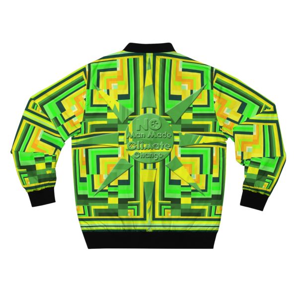 Men's Bomber Jacket (AOP) - No Man Made Climate Change - Multi Green Geometric BG - Image 3