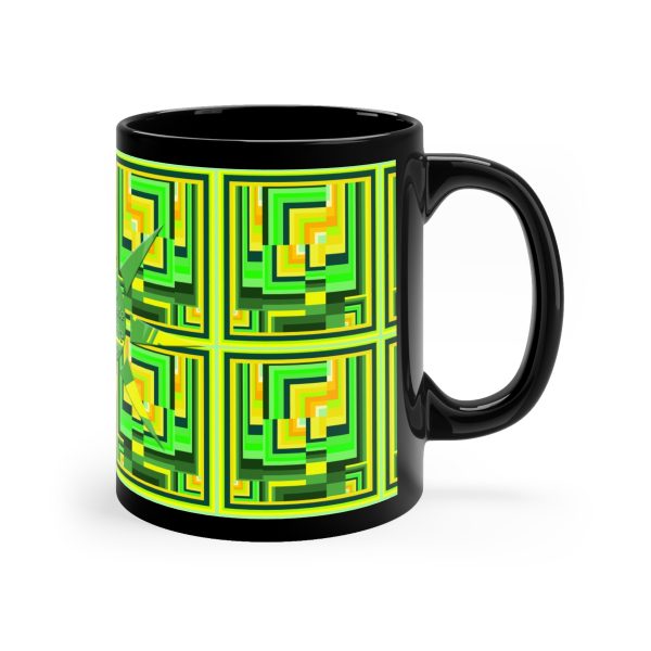 11oz Black Mug - No Man Made Climate Change - Multi Green Geometric BG - Image 4