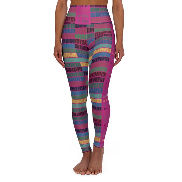 High Waisted Yoga Leggings (AOP) - Fear Is The Virus LOGO 3 (Hot Pink BG)