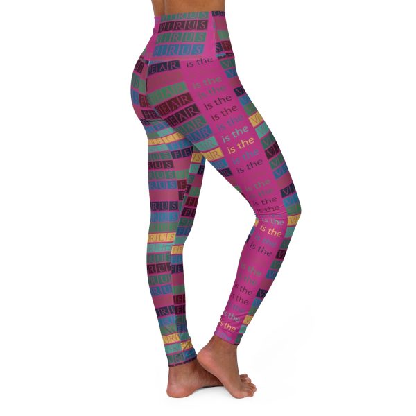 High Waisted Yoga Leggings (AOP) - Fear Is The Virus LOGO 3 (Hot Pink BG) - Image 4