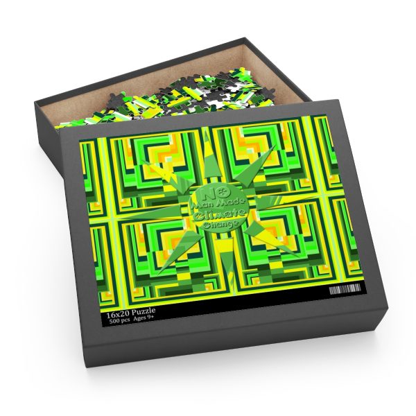 Puzzle (120, 252, 500-Piece) - No Man Made Climate Change - Multi Green Geometric BG