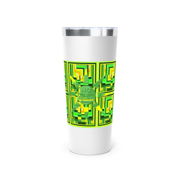 Copper Vacuum Insulated Tumbler, 22oz - No Man Made Climate Change - Multi Green Geometric BG - Image 3