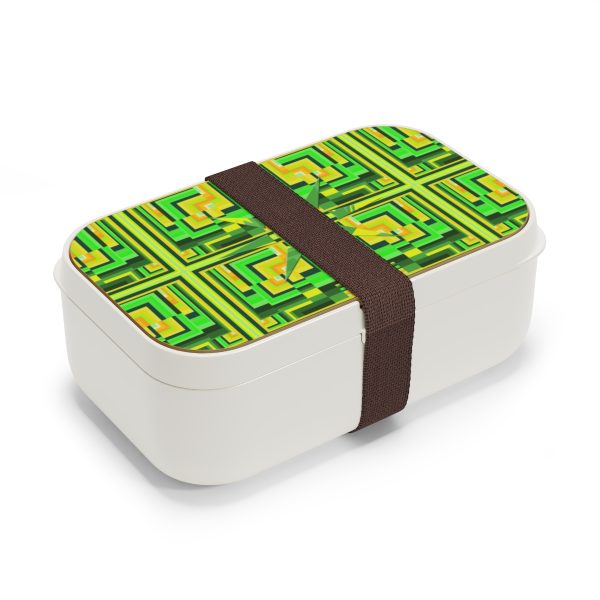 Bento Lunch Box - No Man Made Climate Change - Multi Green Geometric BG - Image 3