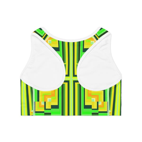 Sports Bra (AOP) - No Man Made Climate Change - Multi Green Geometric BG - Image 3