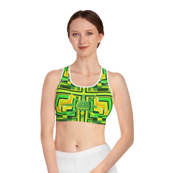 Sports Bra (AOP) - No Man Made Climate Change - Multi Green Geometric BG