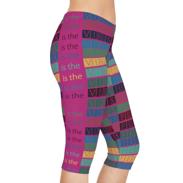 Women's Capri Leggings (AOP) - Fear Is The Virus LOGO 3 (Hot Pink BG) - Image 11