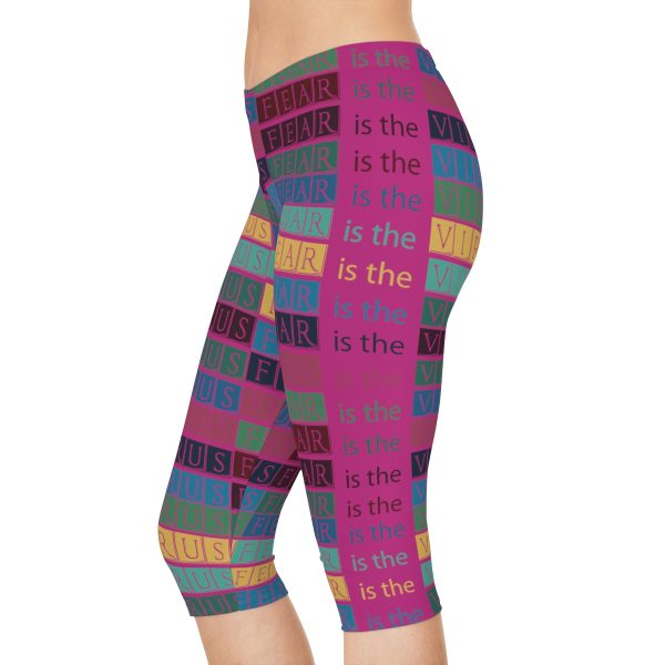 Women's Capri Leggings (AOP) - Fear Is The Virus LOGO 3 (Hot Pink BG) - Image 12