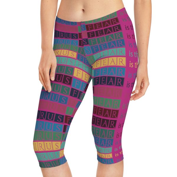 Women's Capri Leggings (AOP) - Fear Is The Virus LOGO 3 (Hot Pink BG) - Image 13