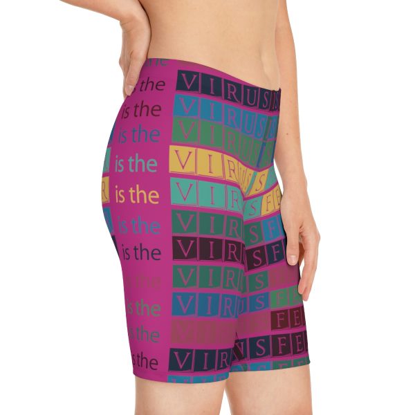Women's Bike Shorts (AOP) - Fear Is The Virus LOGO 3 (Hot Pink BG) - Image 11