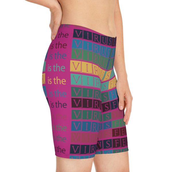 Women's Bike Shorts (AOP) - Fear Is The Virus LOGO 3 (Hot Pink BG) - Image 17
