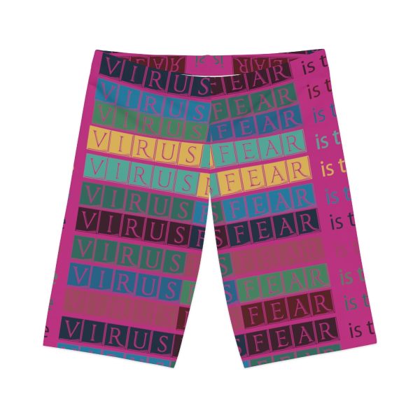 Women's Bike Shorts (AOP) - Fear Is The Virus LOGO 3 (Hot Pink BG) - Image 14
