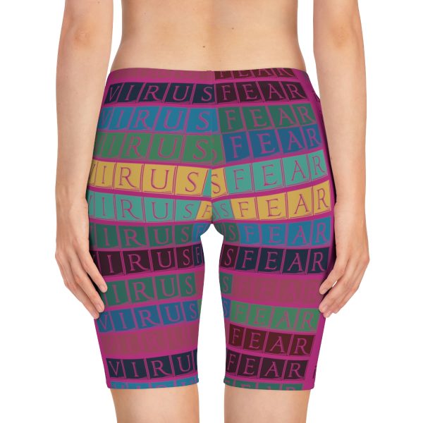 Women's Bike Shorts (AOP) - Fear Is The Virus LOGO 3 (Hot Pink BG) - Image 16