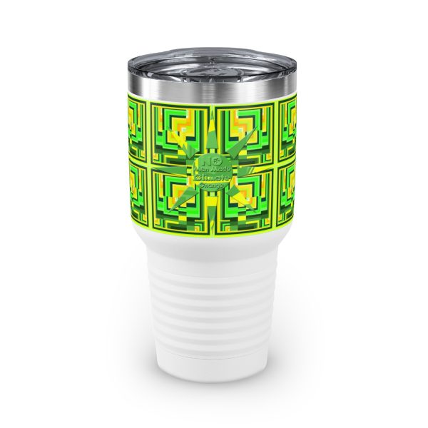 Ringneck Tumbler, 30oz - No Man Made Climate Change - Multi Green Geometric BG - Image 2