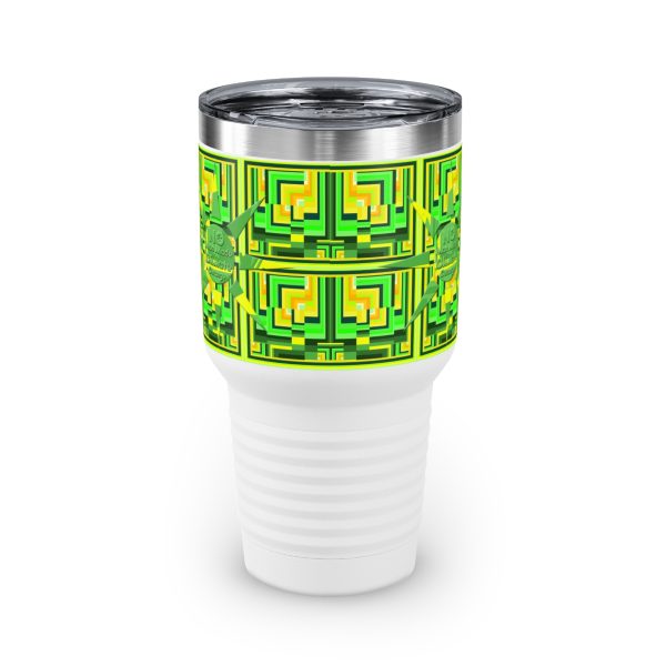 Ringneck Tumbler, 30oz - No Man Made Climate Change - Multi Green Geometric BG - Image 4