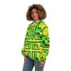 Fashion Hoodie (AOP) - No Man Made Climate Change - Multi Green Geometric BG - Image 24