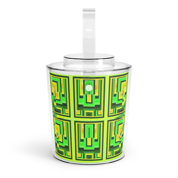 Ice Bucket with Tongs - No Man Made Climate Change - Multi Green Geometric BG - Image 4
