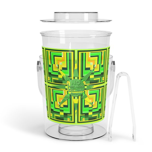 Ice Bucket with Tongs - No Man Made Climate Change - Multi Green Geometric BG - Image 5