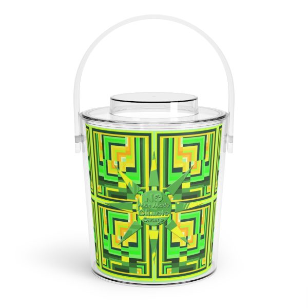 Ice Bucket with Tongs - No Man Made Climate Change - Multi Green Geometric BG