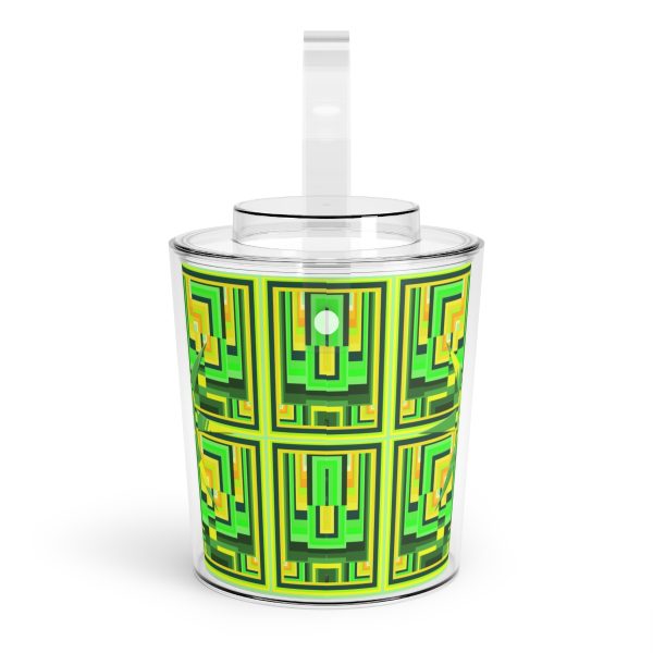 Ice Bucket with Tongs - No Man Made Climate Change - Multi Green Geometric BG - Image 2