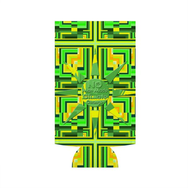 Slim Can Cooler - No Man Made Climate Change - Multi Green Geometric BG - Image 2