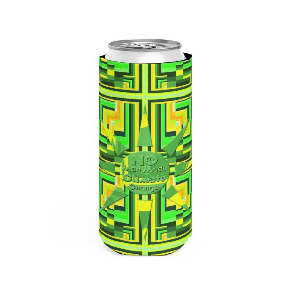 Slim Can Cooler - No Man Made Climate Change - Multi Green Geometric BG - Image 4