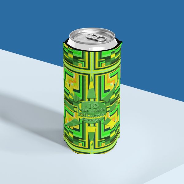 Slim Can Cooler - No Man Made Climate Change - Multi Green Geometric BG - Image 10