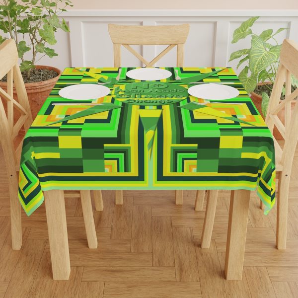 Tablecloth - No Man Made Climate Change - Multi Green Geometric BG