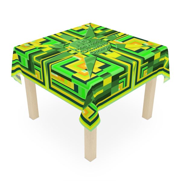 Tablecloth - No Man Made Climate Change - Multi Green Geometric BG - Image 3