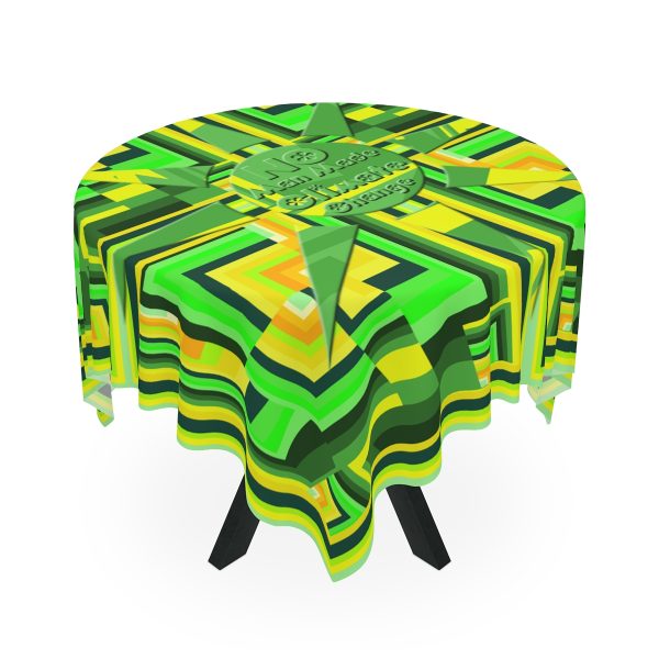 Tablecloth - No Man Made Climate Change - Multi Green Geometric BG - Image 4